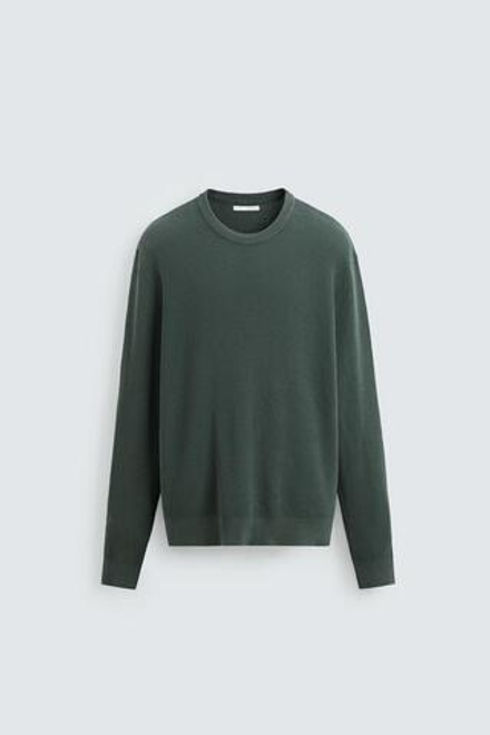 ZARA ДЖЕМПЕР КЛАССИЧЕСКОГО КРОЯ С РЕЛЬЕФНОЙ ТКАНЬЮ, ЗЕЛЕНОВАТО-СИНИЙ