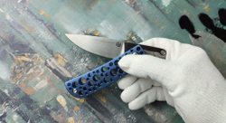 Складной фрикционный EDC нож Shokuroff knives "Сырный" custom синий титан