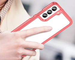 Двухкомпонентный прозрачный чехол с красными рамками для телефона Samsung Galaxy S22, мягкий отклик кнопок