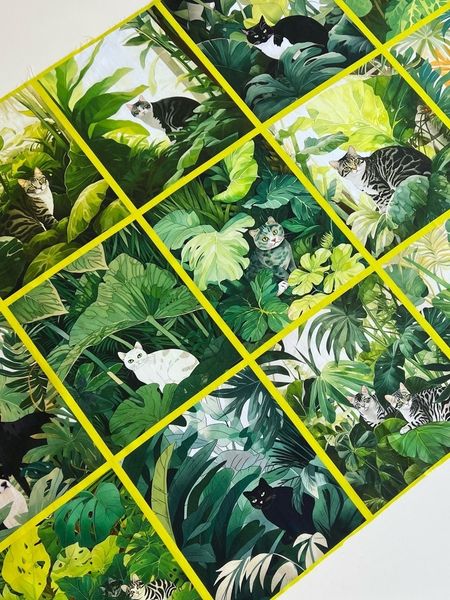 КОТЫ, КУПОН 1 ряд 5 картинок ( полоска, где две собаки) , 100% хлопок Handmade Fabrics 2