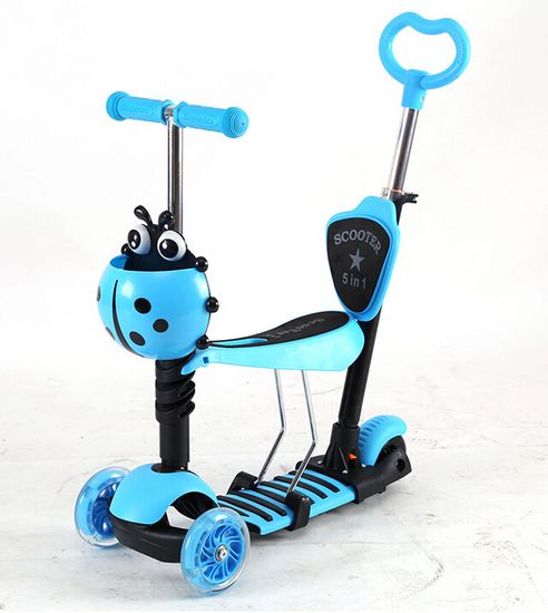 Самокат Беговел 5 в 1 Божья коровка с родительской ручкой