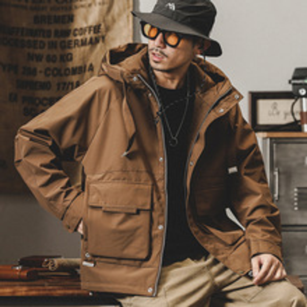 Классическая Ретро Рабочая одежда куртка с капюшоном и накладными карманами весенне-осенняя куртка.