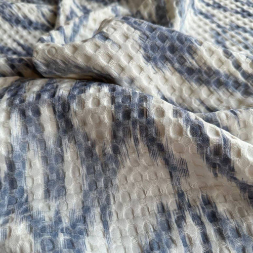 Вафельное полотно премиум «Икат синий»