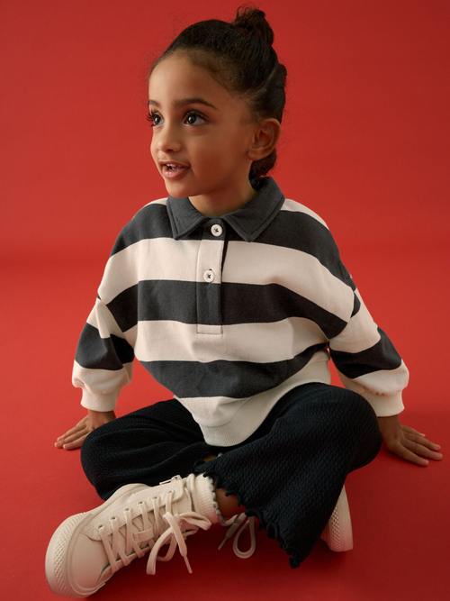 Поло с длинным рукавом для девочки Next E53-963, Черный, Белый