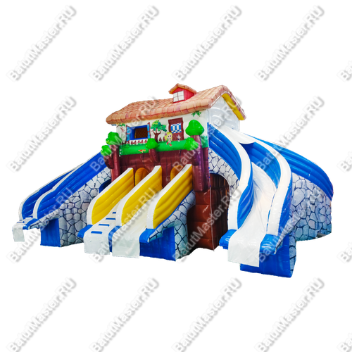 Надувной наземный аквапарк для двух бассейнов «Пляжный домик» 12*10*5 м
