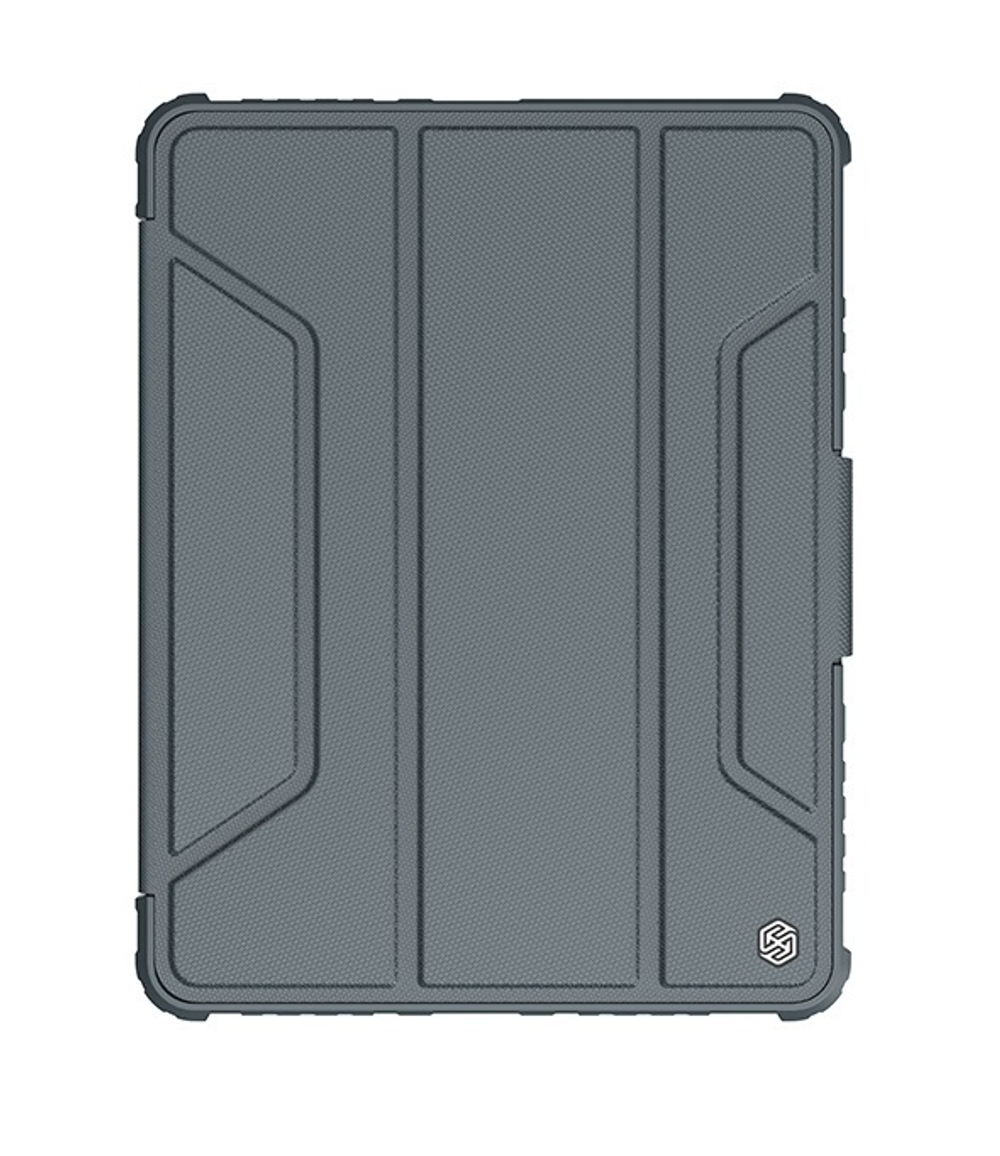 Чехол книжка серого цвета от Nillkin для iPad Air 11 2024-, 10.9 с 2020-, Air 4, Air 5, Pro 11 2020-, серия Bumper Pro, с защитной шторкой для камеры