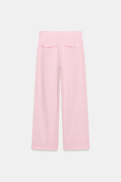 ZARA БРЮКИ С ШИРОКИМИ ШТАНИНАМИ И ЗАЩИПАМИ, РОЗОВЫЙ