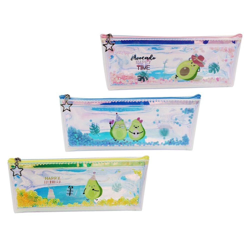 Пенал-косметичка Basir без наполнения, 21*8,5*4 см, серия "Авокадо", с плавающими пайетками, ассорти