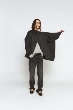 ZARA БЛЕЙЗЕР ИЗ СМЕСОВОЙ ШЕРСТИ С ПЛАТКОМ — ZW COLLECTION, ТЕМНО-СЕРЫЙ