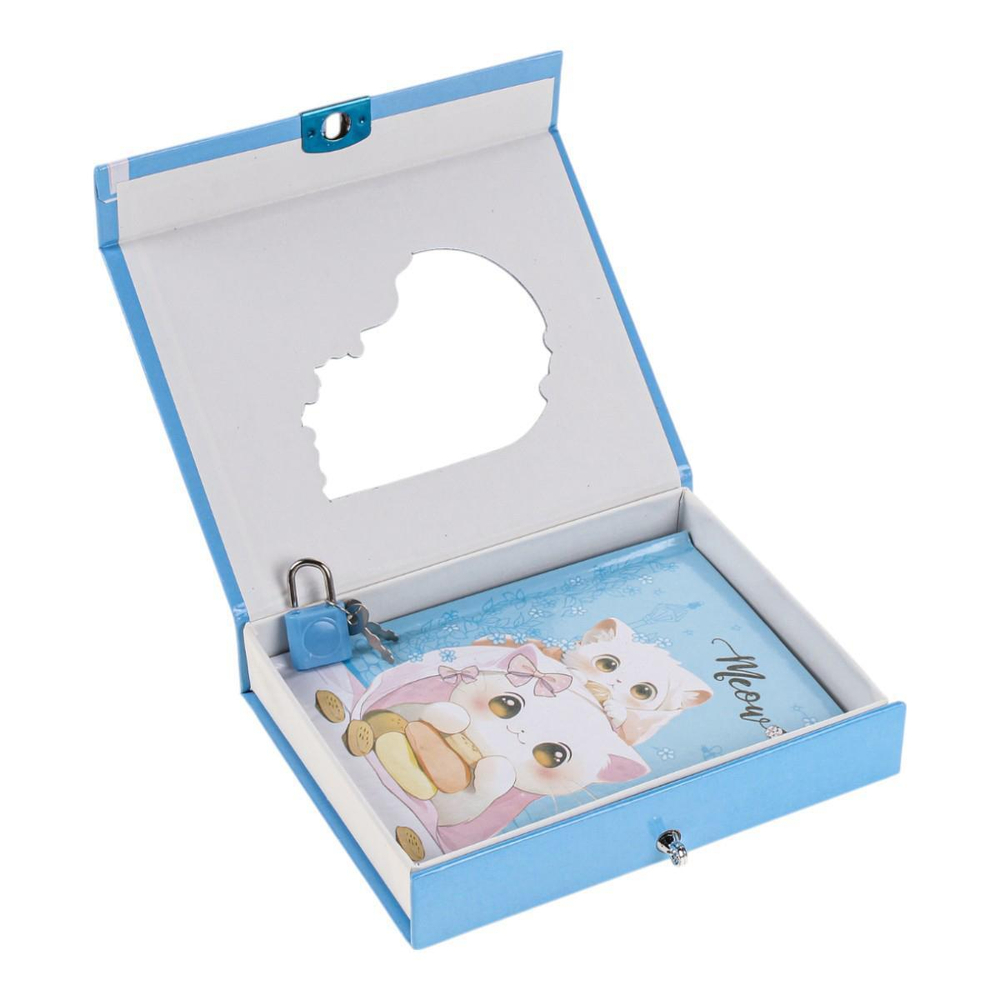 Блокнот "Кошечки" в коробке с вырубкой на замке, 16*12,5см, 45л, 3 цвета микс