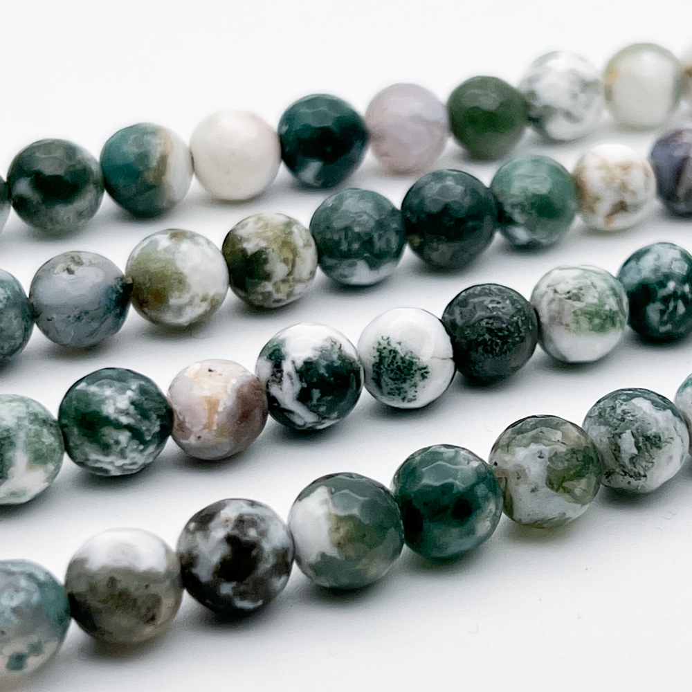 Моховый агат граненый бусины, диаметр около 8,1-8,3 мм, цена за 22-23 шт (1/2 нити)