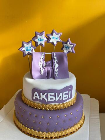 2-ярусный торт на Бесік той, для девочки, цвет фиолетовый