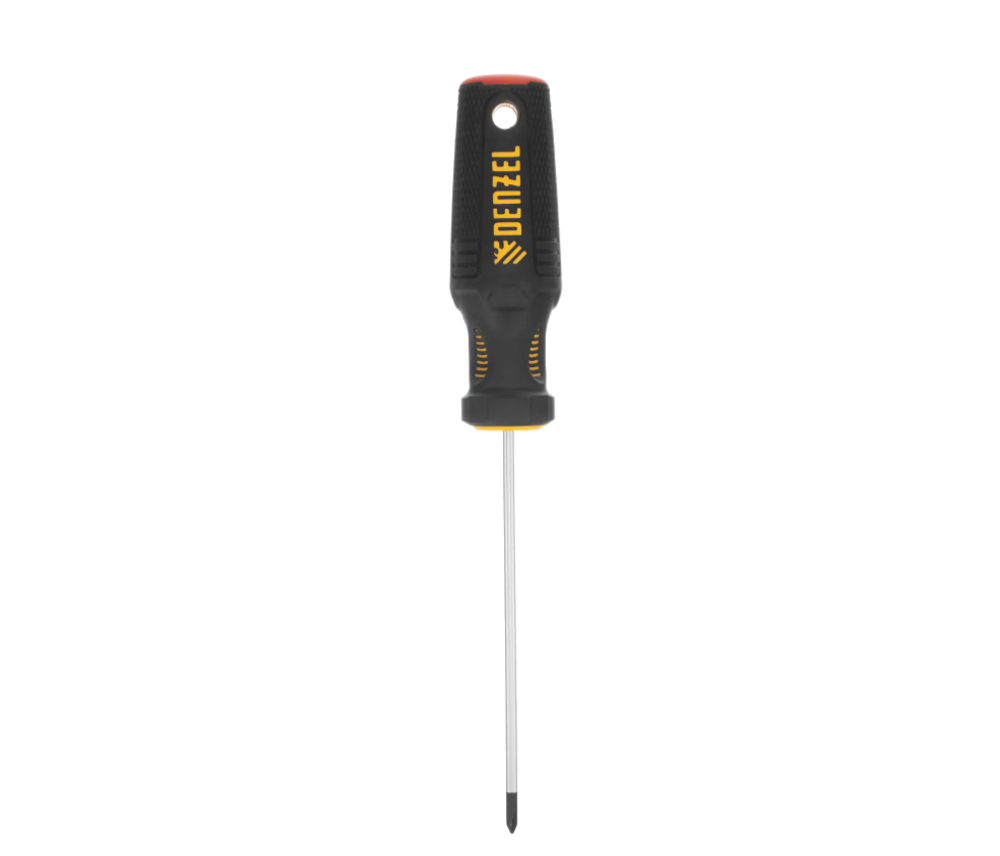 Отвертка крестовая, PH0х100 мм, CrV, 3к рукоятка Denzel 12172