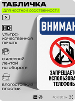 Табличка для частной территории "Внимание, запрещается использовать телефоны", на дом, для участка, организаций и частных территорий, предупреждающая, 40х30 см, Silver Plane x Айдентика Технолоджи