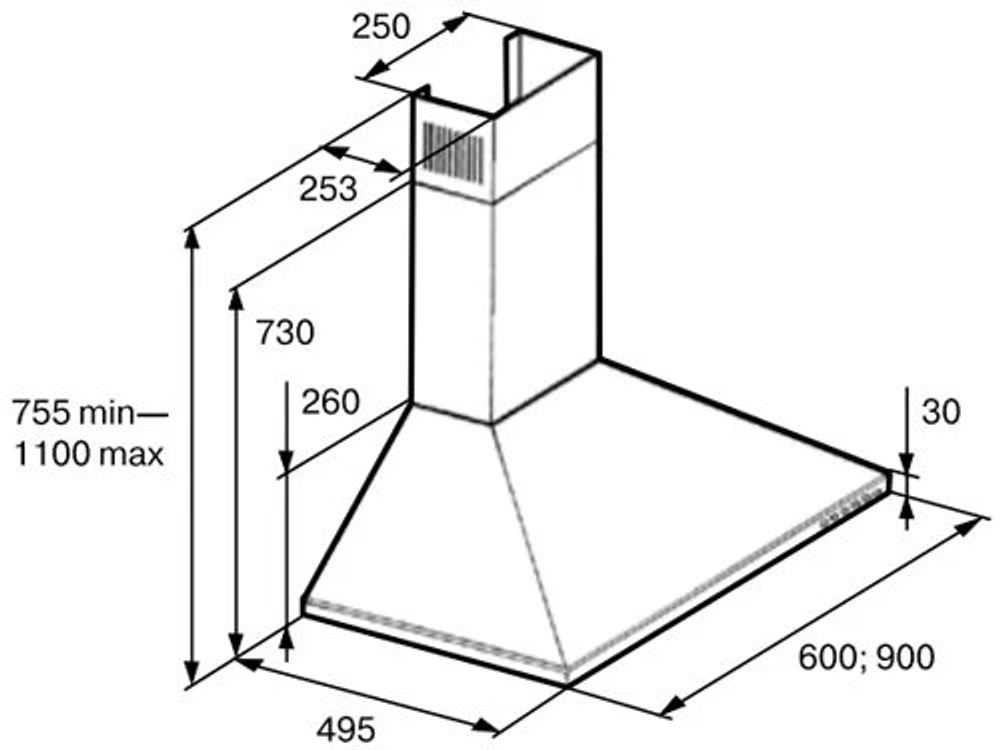 Каминная вытяжка DeLonghi КD-LN90 X А