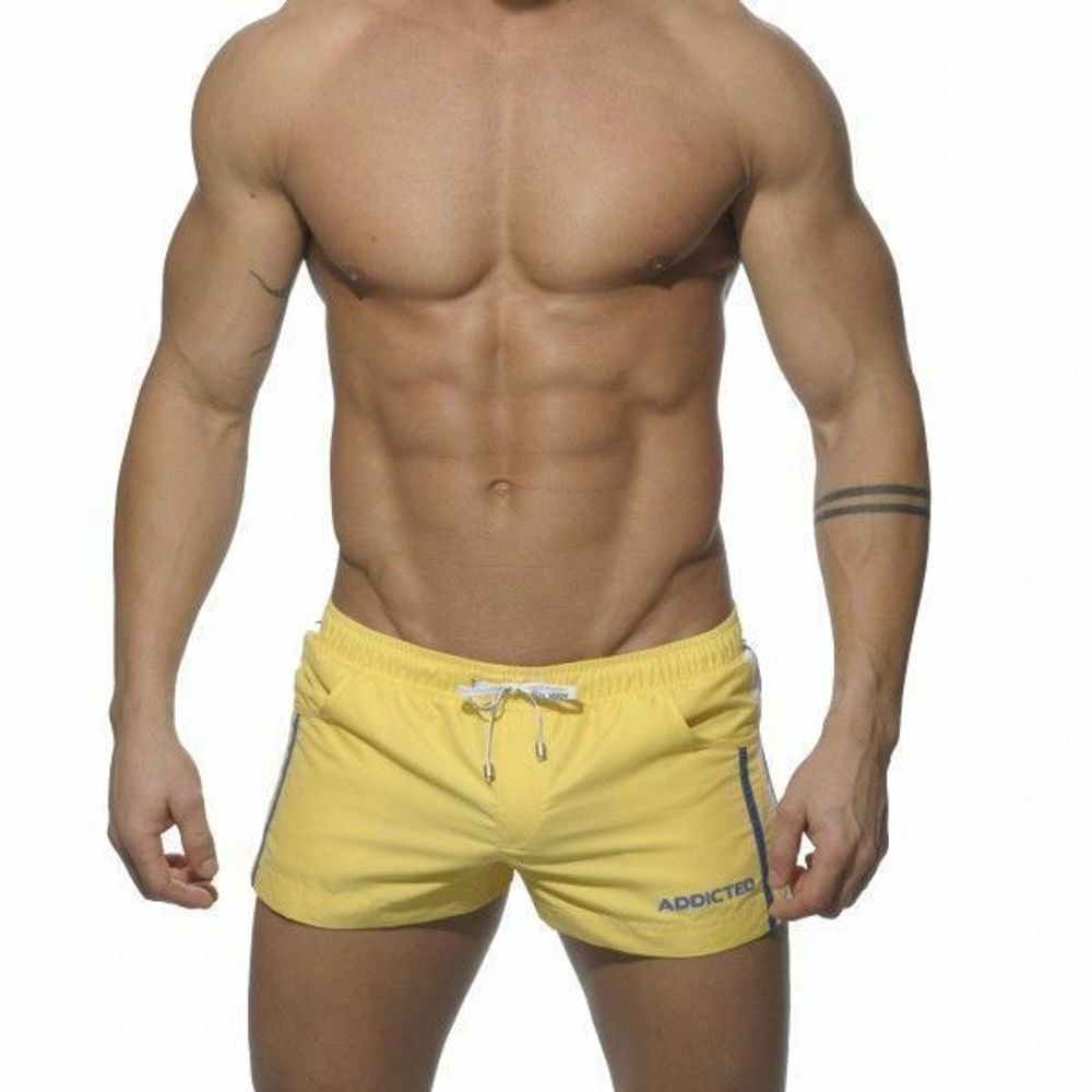 Мужские пляжные шорты желтые Addicted Racing Stripe Swim Shorts Yellow