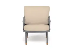 "Верона" кресло плетеное из роупа, каркас алюминий светло-серый (RAL7035) муар, роуп светло-серый круглый, ткань Mossle светло-бежевая