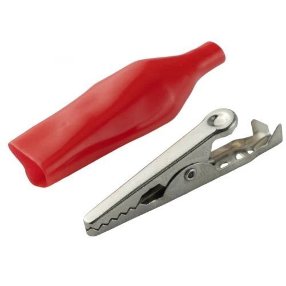 Зажим крокодил для проводов изолированный 44мм (Красный) - 10шт