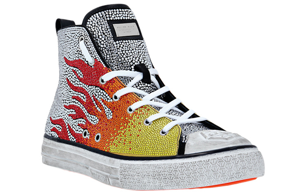 PHILIPP PLEIN Stylish Skateboarding Shoes Men"s High top White Red