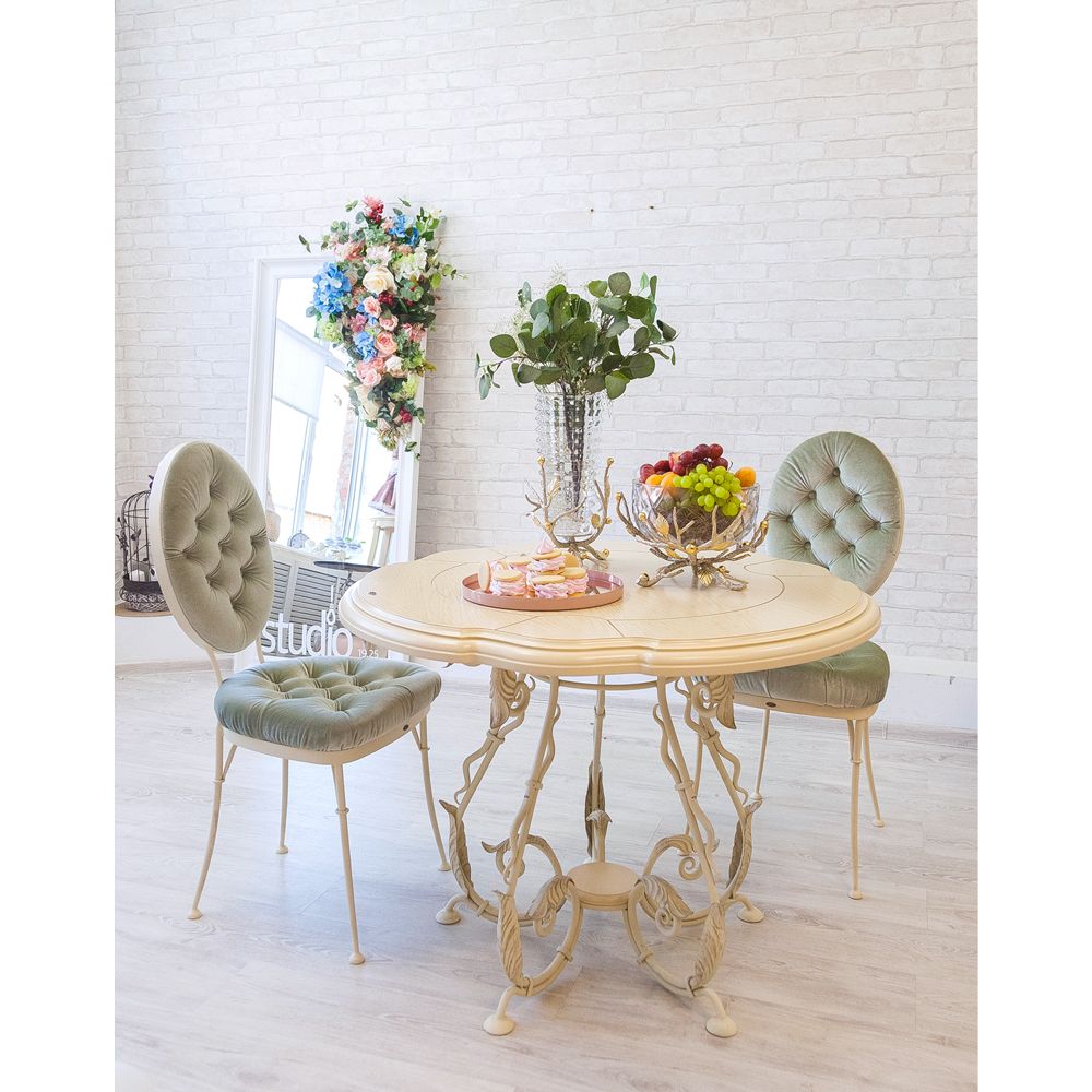 Кованый обеденный стол Аделаида 5 Айвори