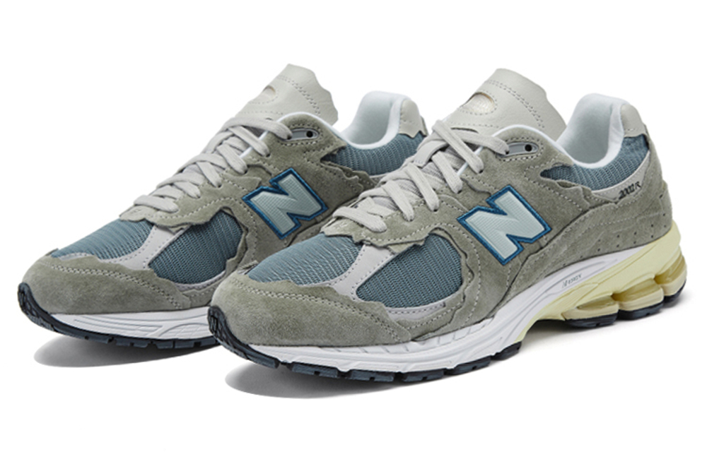 New Balance NB 2002R letter lace-up round head fabric pigskin non-slip wear-resistant breathable wrapping lightweight low-cut casual running shoes for men and women the same style light army green