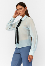 Блуза Ornella из итальянского батиста с шелком голубая