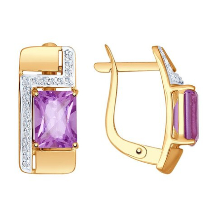 Серьги из золота 585 пробы с Аметист и 38 Фианит