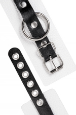Бело-черные кожаные наручники с одним ремешком с люверсами (Цвет: белый)