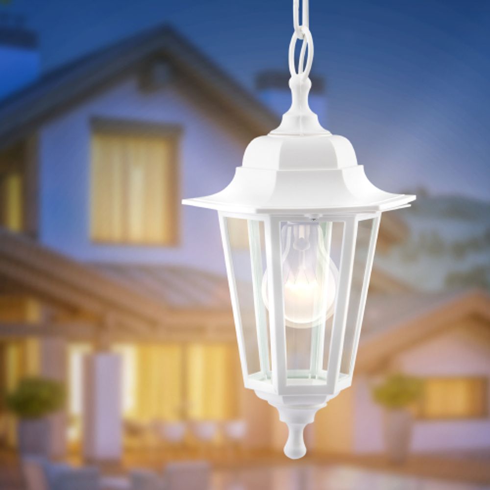 Садово-парковый светильник ЭРА НСУ 06-60-001 белый 6 гранный подвесной IP44 Е27 max60Вт