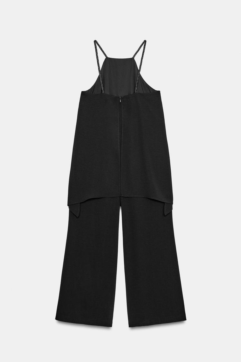 ZARA КОМБИНЕЗОН С ПЛЕТЕНЫМИ БРЕТЕЛЯМИ, ЧЕРНЫЙ