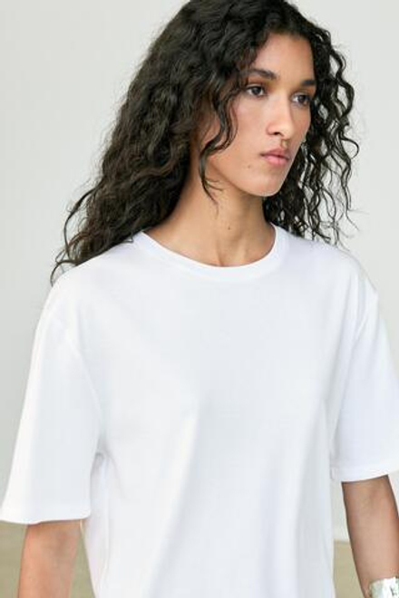 Massimo Dutti Футболка из 100% хлопка с короткими рукавами, белый