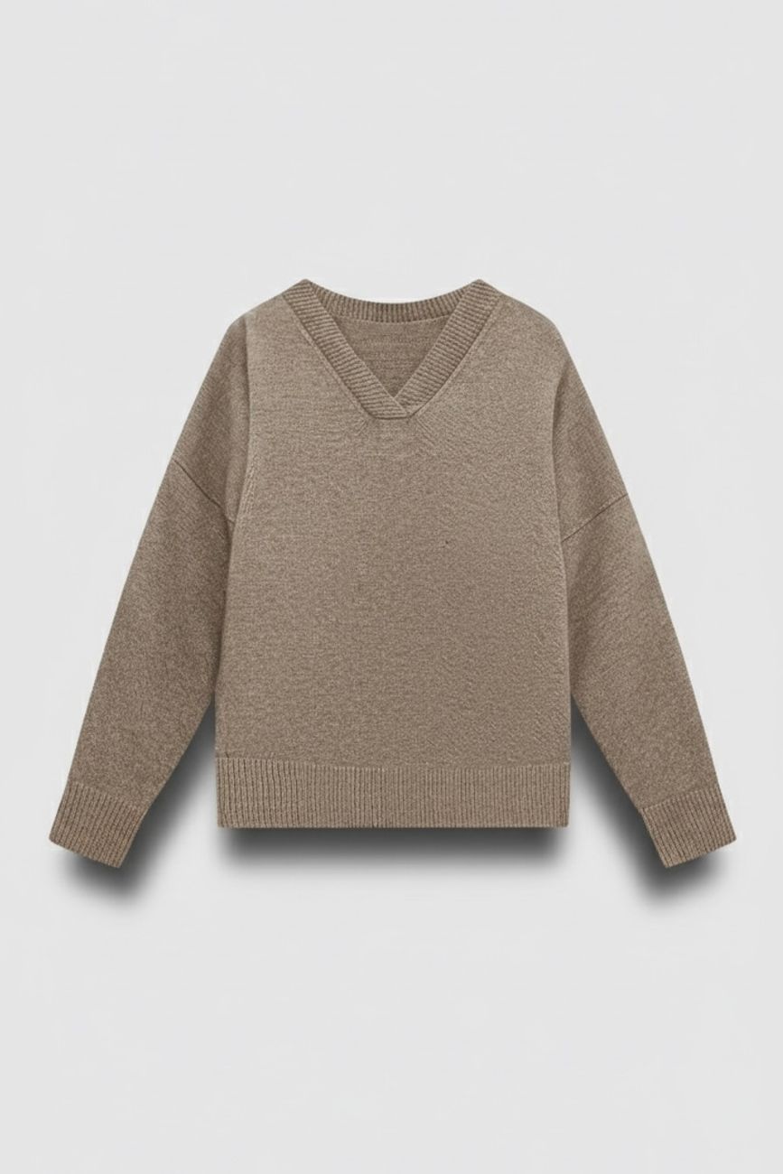 Джемпер вязаный из премиальной шерсти, бежевый