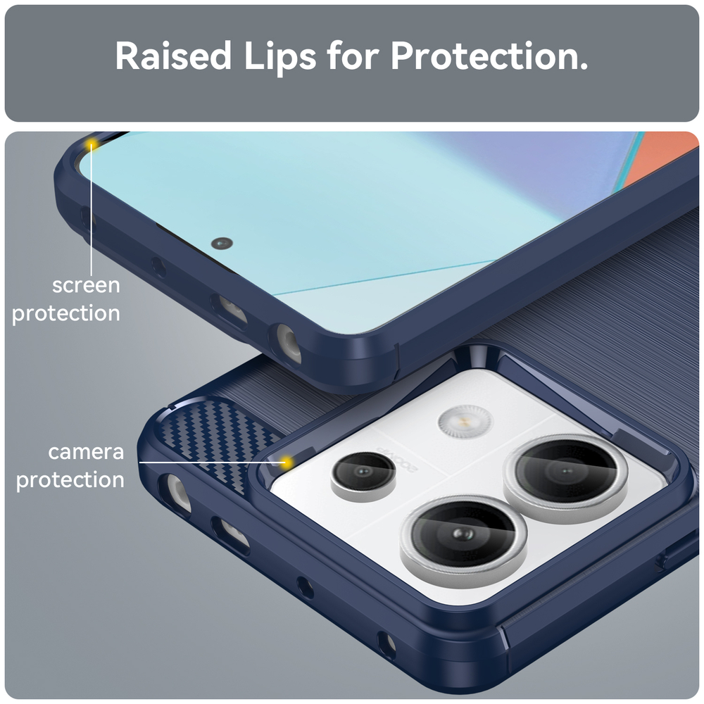 Чехол синего цвета в стиле карбон с увеличенными бортиками для Xiaomi Redmi Note 13 Pro 5G и Poco X6 5G, серия Carbon от Caseport