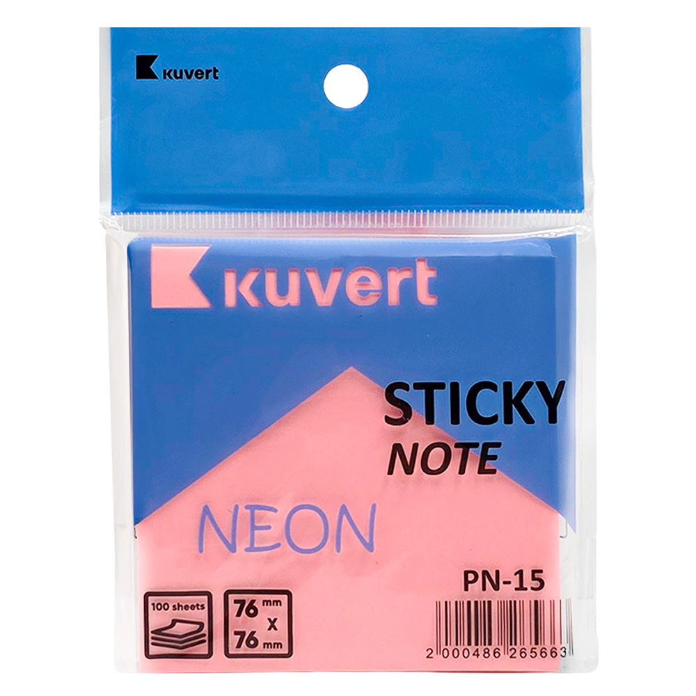Клейкие листики KUVERT "Sticky" 76 х 76 мм, неон-розовый, 100 листов