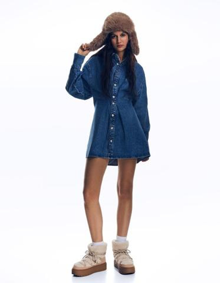 BERSHKA УГГИ ИЗ ИСКУССТВЕННОЙ ШЕРСТИ НА ШНУРОВКЕ, ЭКРЮ