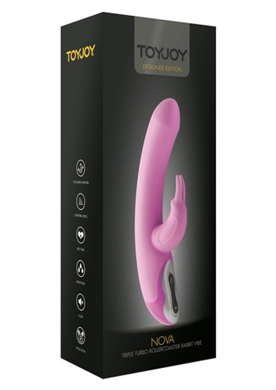 Розовый вибратор NOVA RABBIT с клиторальным зайчиком - 23,5 см.