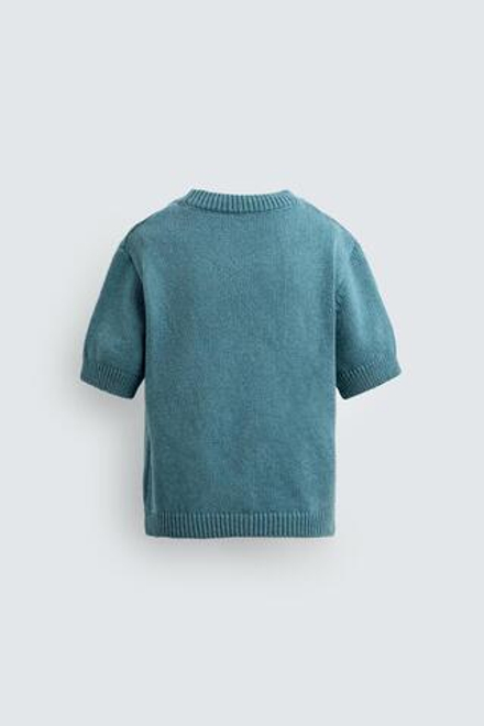ZARA Х DISNEY ТРИКОТАЖНАЯ ФУТБОЛКА С ЖАККАРДОВЫМ РИСУНКОМ ФИГАРО ,СИНИЙ