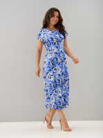 Платье П-026/небесный-экрюлистья