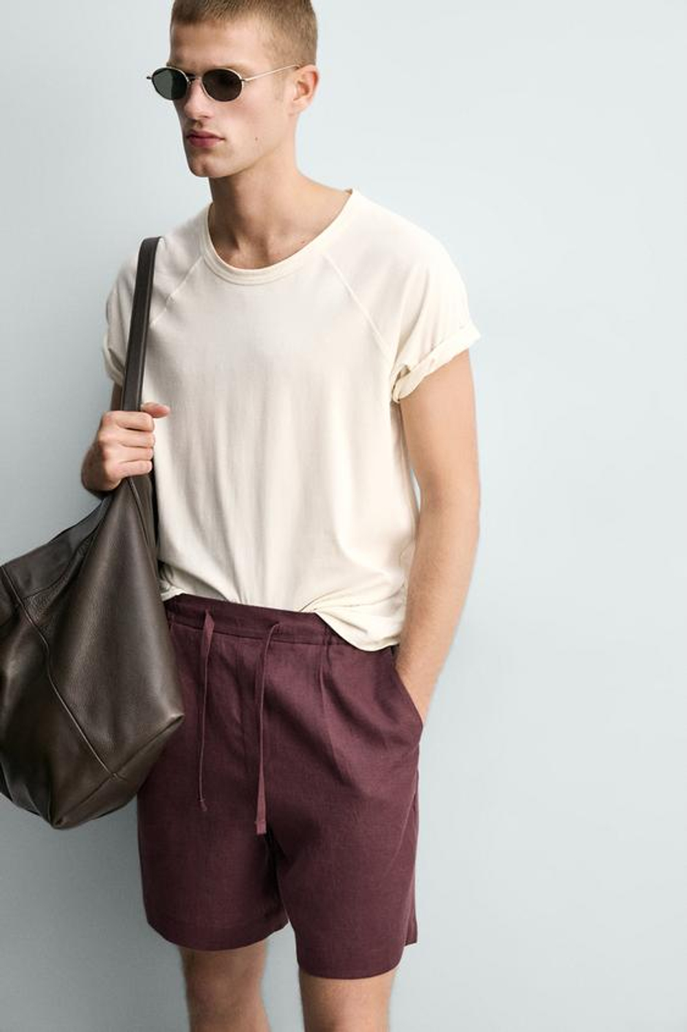 ZARA ШОРТЫ RELAXED FIT ИЗ 100% ЛЬНА, БОРДОВЫЙ