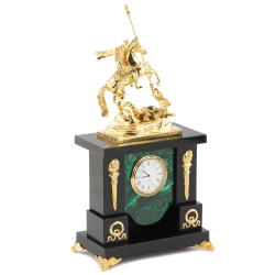 Часы "Георгий Победоносец" малахит долерит бронза 170х95х330 мм 3600 гр. R120191