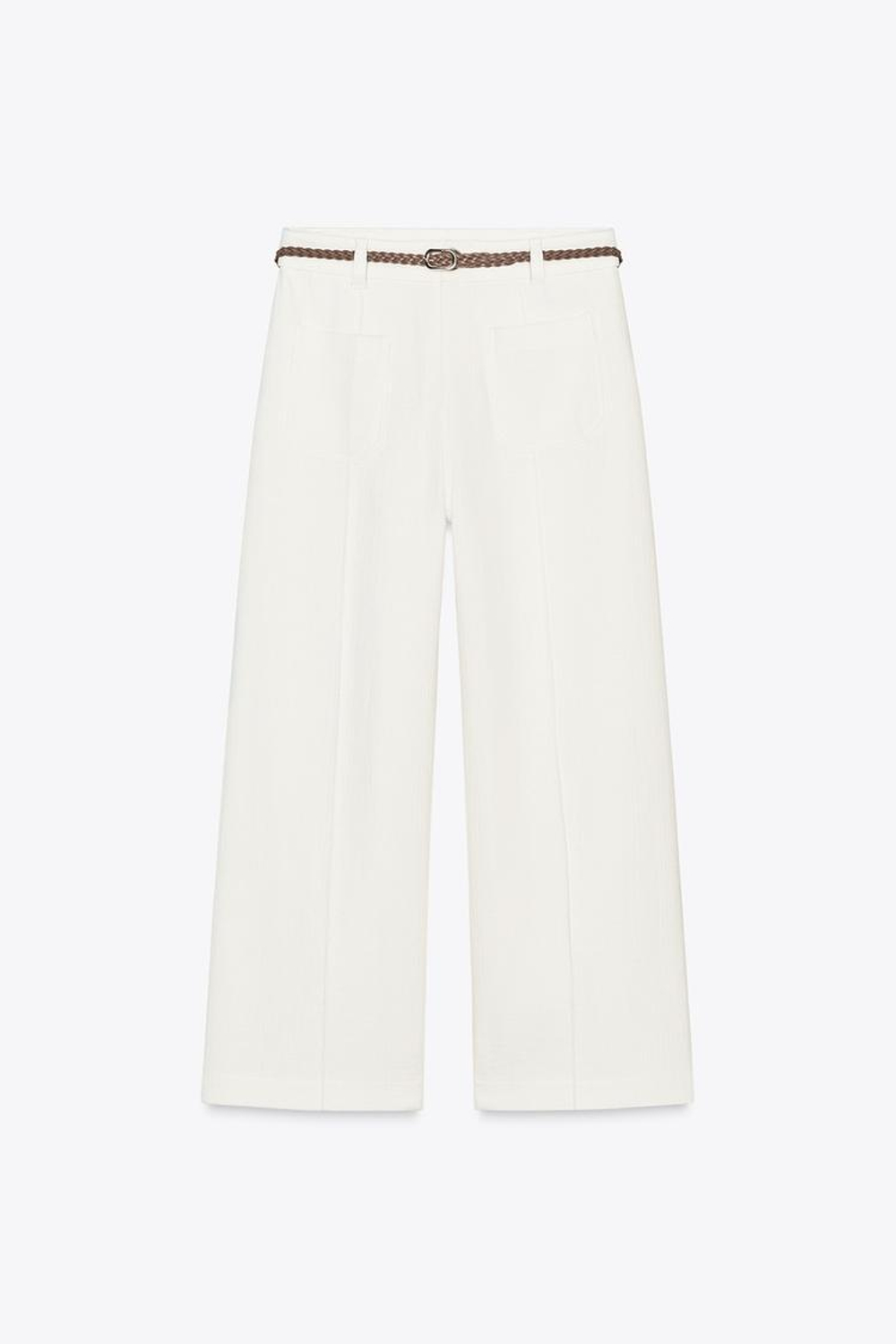 ZARA БРЮКИ-КЮЛОТЫ С ПЛЕТЕНЫМ РЕМНЕМ, ЭКРЮ