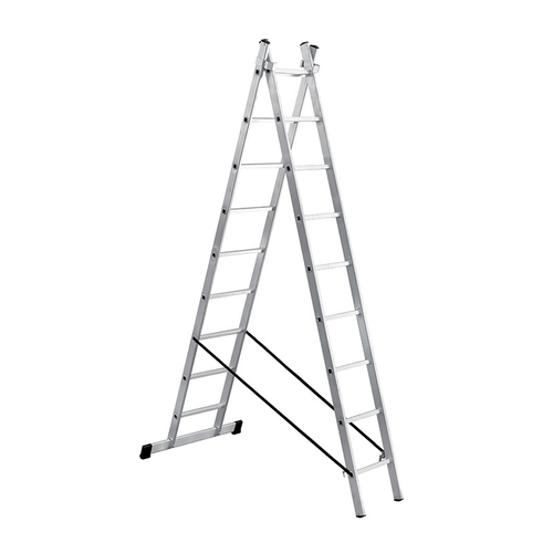 Лестница-стремянка, 2 х 9 ступеней, до 3,92 м, алюминиевая, БИБЕР 98429 ---
