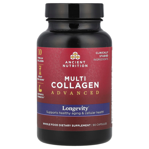 Ancient Nutrition, Multi Collagen Advanced, долголетие, 90 капсул
