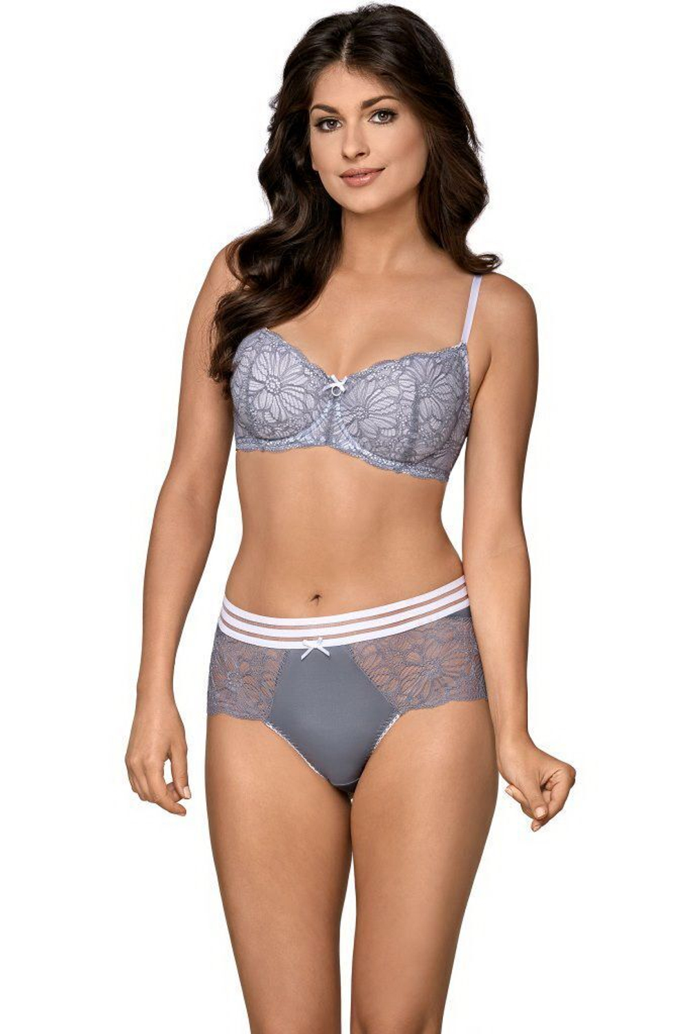 Бюстгальтер на косточках с мягкими чашками из кружевного полотна (Размер: 80C) (Цвет: серый)