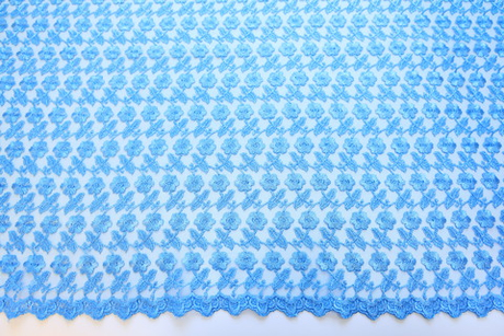 Вышивка на сетке голубая