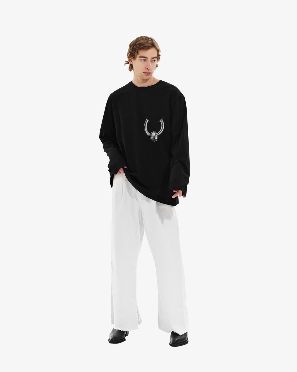 Лонгслив Borozna с принтом пирсинг черный