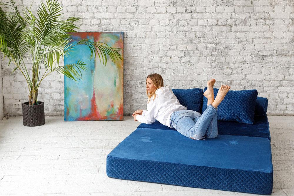 Бескаркасный Диван PuzzleBag Синий XL