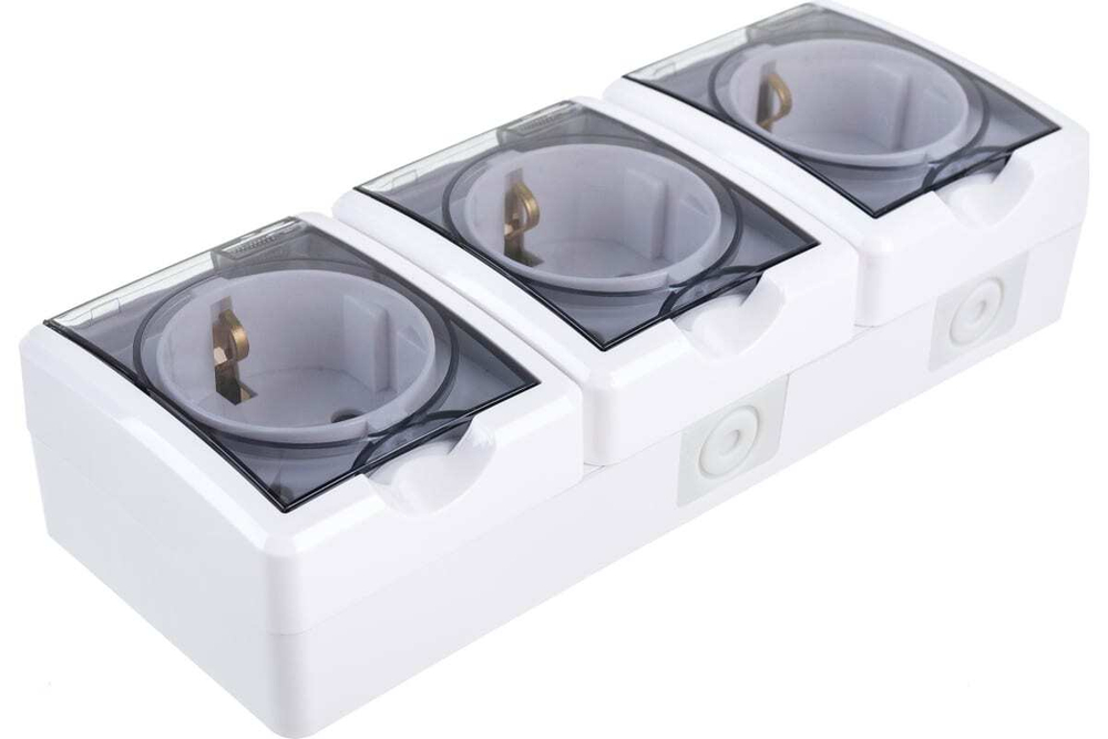 Розетка 3-местная накладная IP54, шторки, 16A-250В, белый Эксперт ЭРА