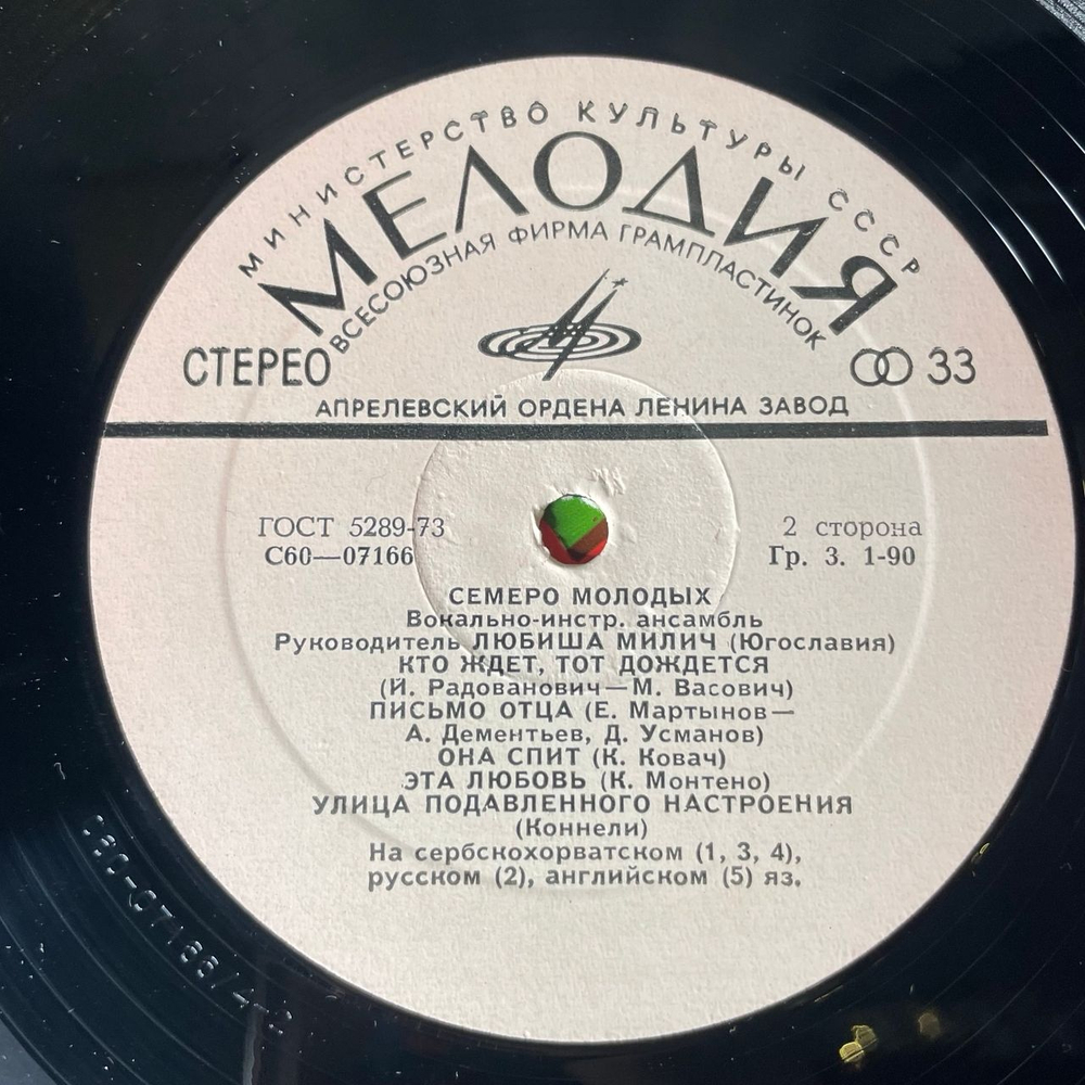 Винтажная виниловая пластинка LP Вокально Инструментальный Ансамбль Семеро Молодых (СССР 1976) Песня У Винограда