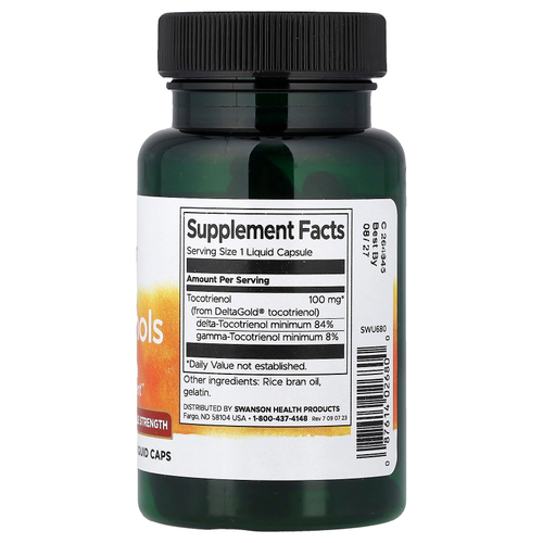Swanson Vitamins, токотриенолы, 100 мг, 60 капсул с жидкостью